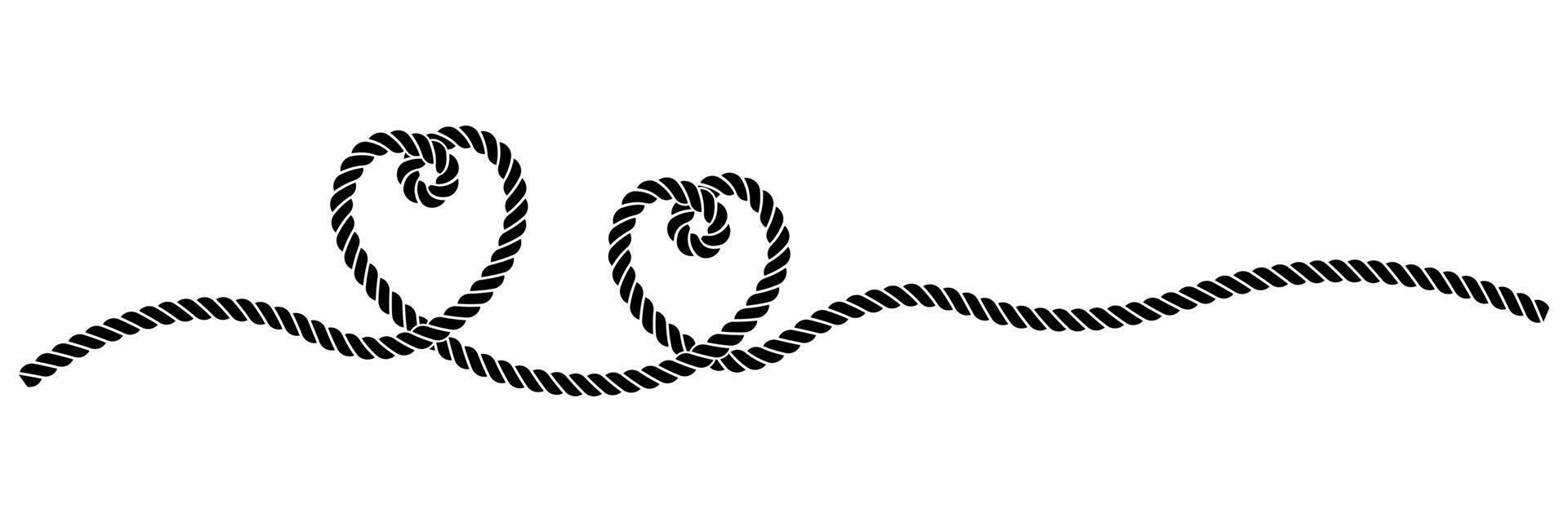 silhouette Two hearts rope continuous line art.double heart couple icon isolated on white background vector