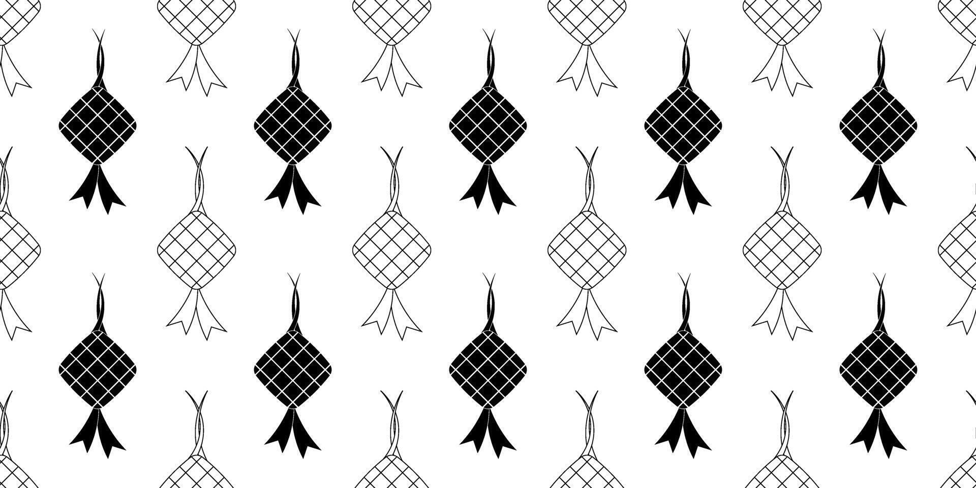 black white ketupat seamless pattern vector