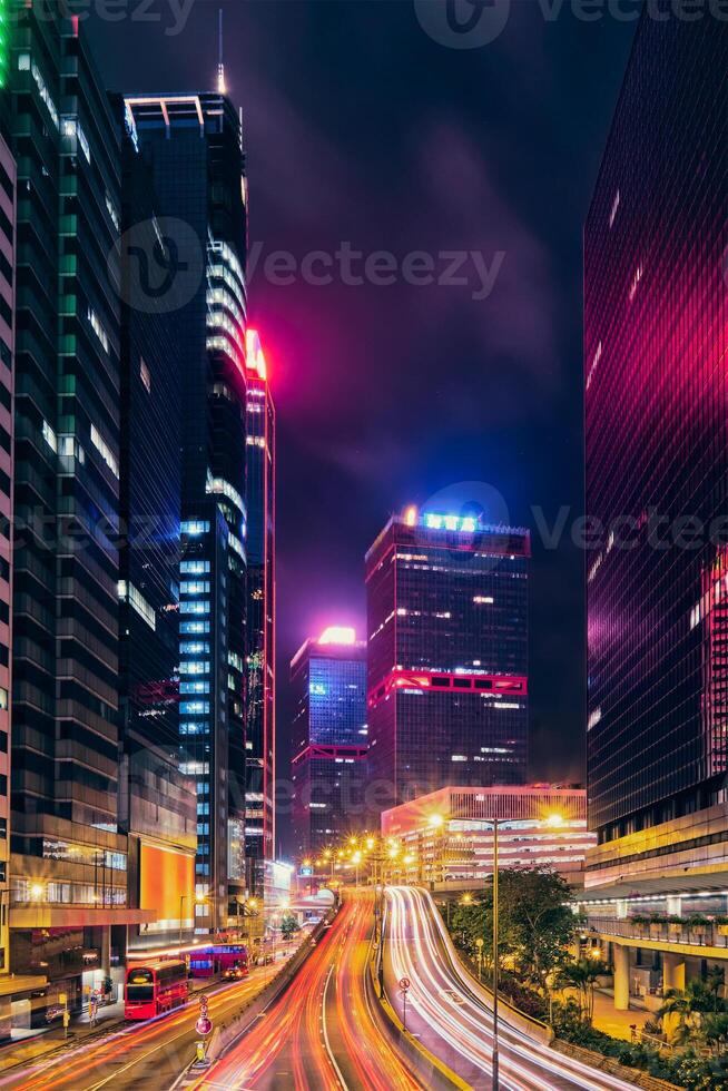 Street traffic in Hong Kong at night photo