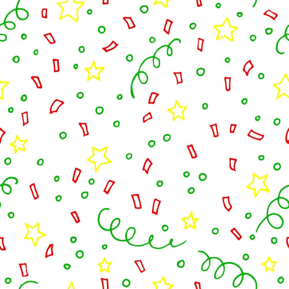 Seamless pattern with confetti. Hand drawn vector illustration in outline style.