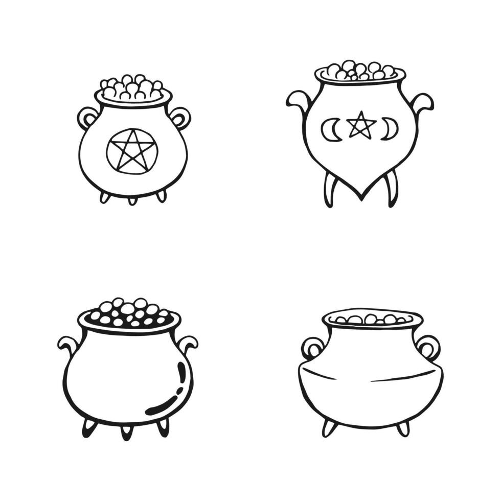 Set of magic cauldron. Hand drawn vector illustration