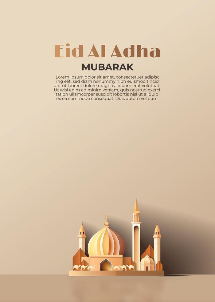 eid al adha with mosque vector paper cut style 3d realistic