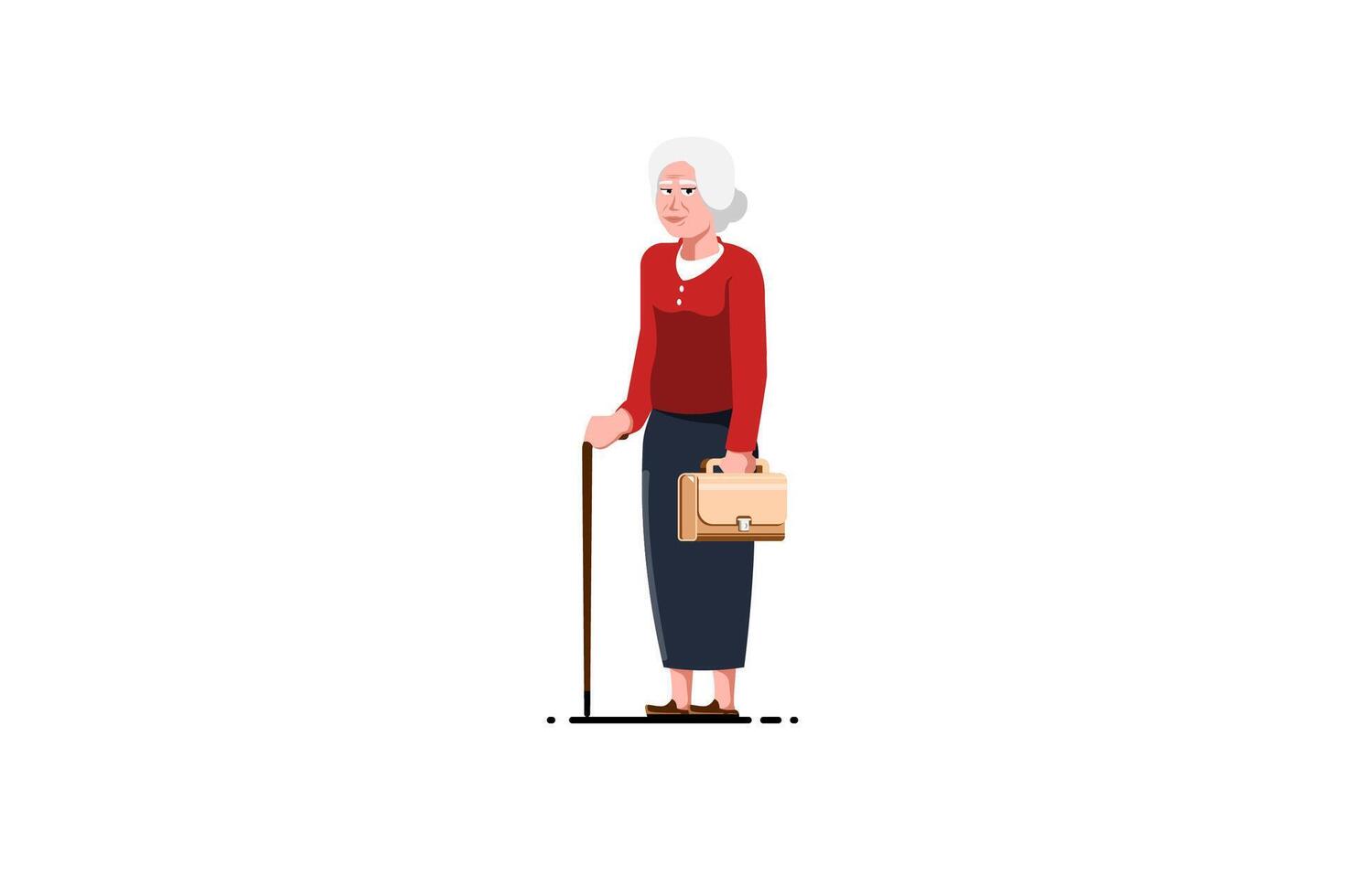 Old woman standing hold bag on isolated background, Vector illustration.