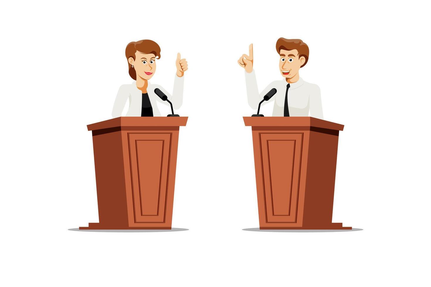 Businessman and businesswoman announcement of campaign speech on podium, Digital marketing illustration. vector
