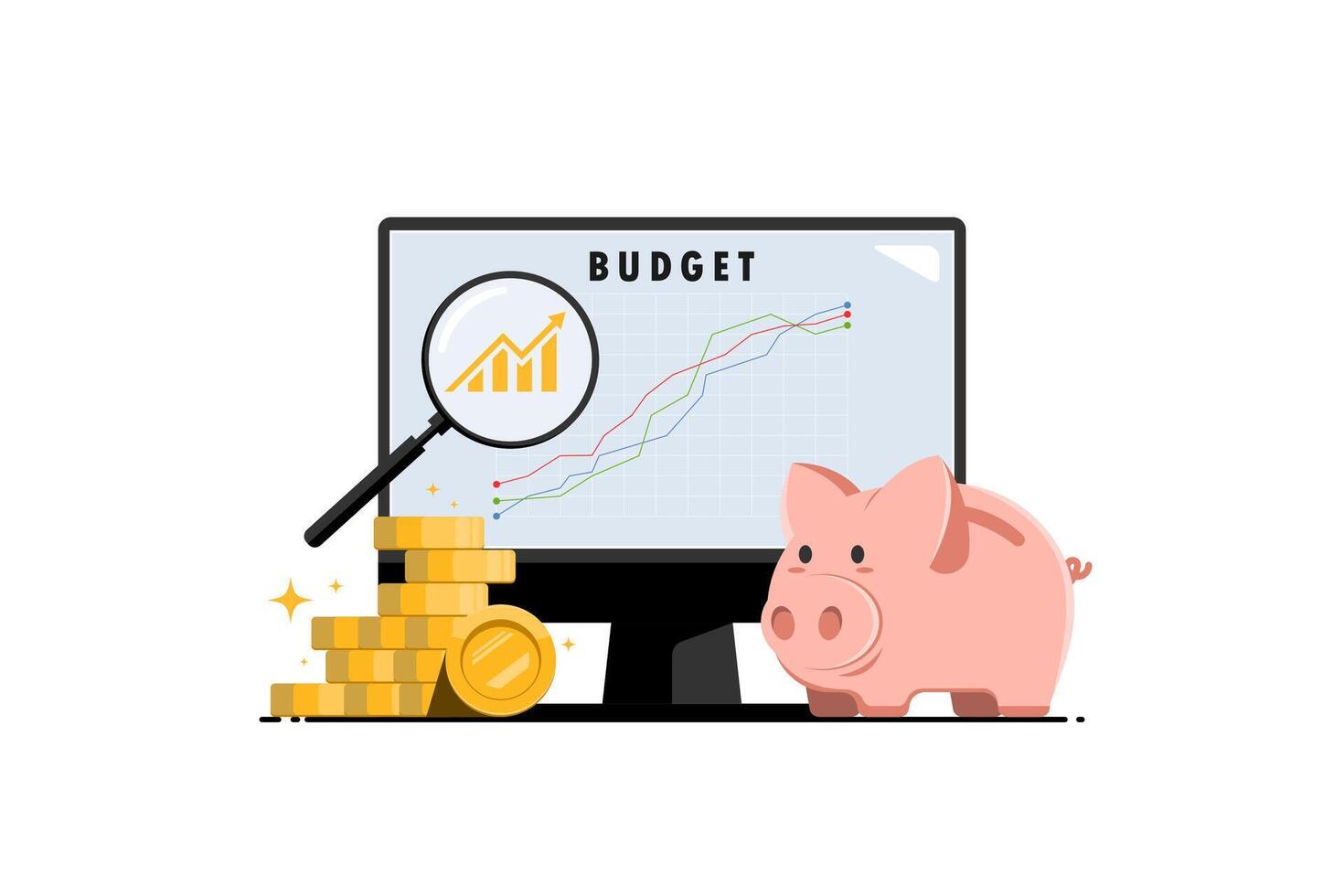 presupuesto planificación financiero a el futuro concepto, investigación y desarrollo ahorros planes, digital márketing ilustración. vector