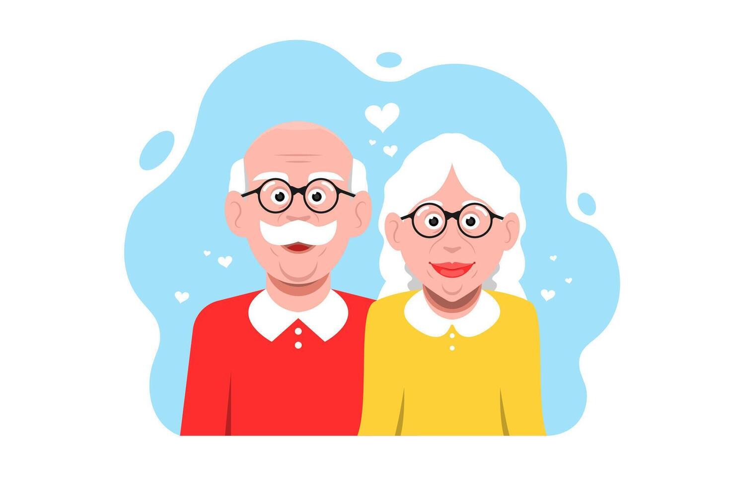 Cartoon elderly couple in love on isolated background, Vector illustration.