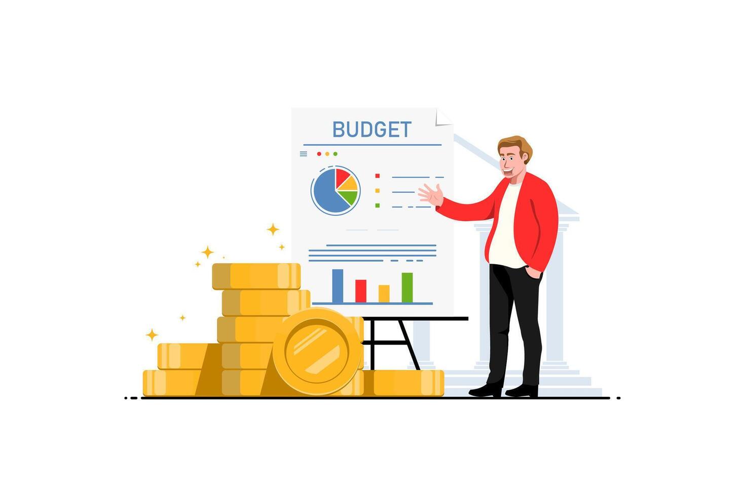 Budget planner concept, Businessman presentation money plan of company summary report, Digital marketing illustration. vector