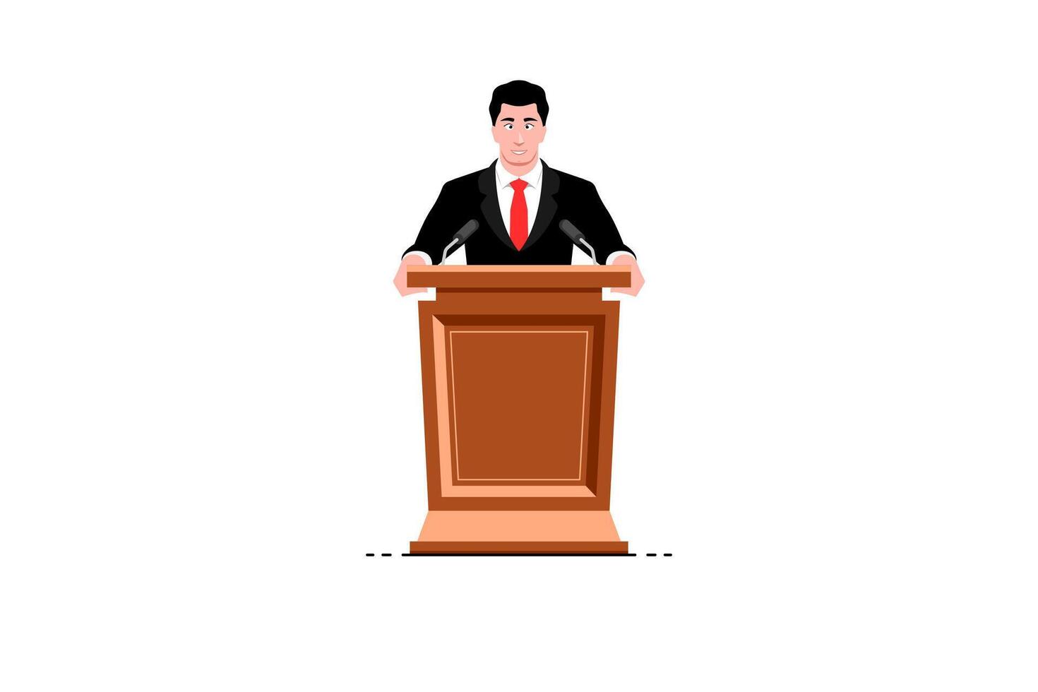 Businessman speaking public speaker with podium stand on isolated background, Vector illustration.