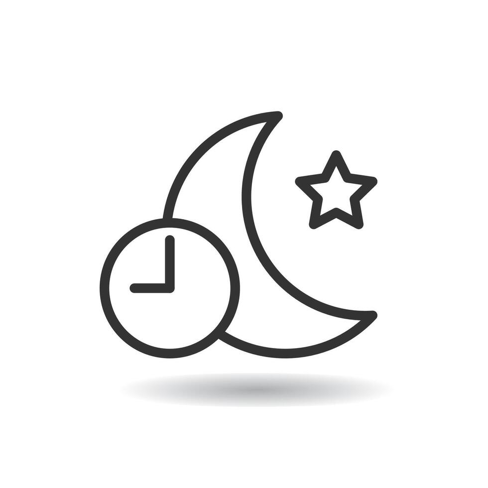Night moon and running clock sign or night time icon isolated vector illustration.