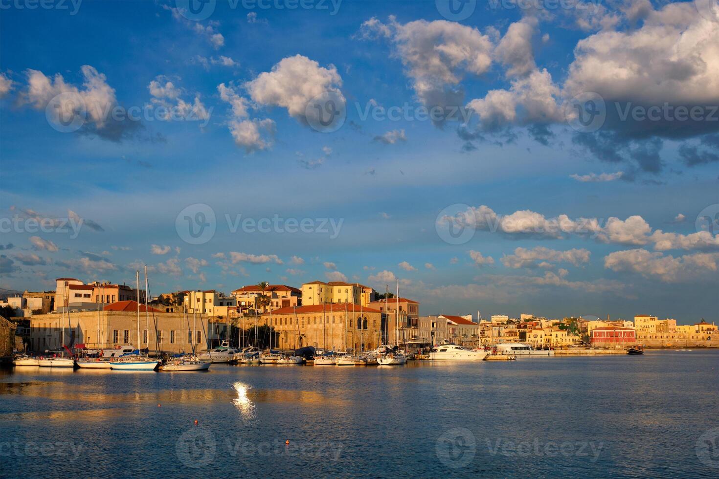 Yachts and boats in picturesque old port of Chania, Crete island. Greece photo