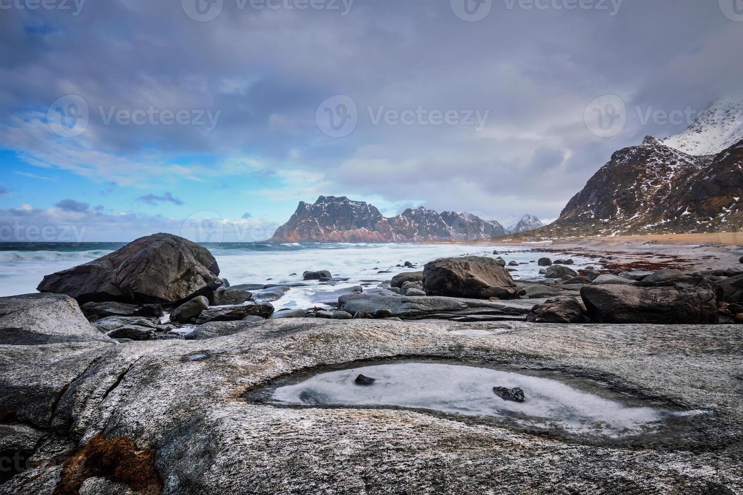 Beach of fjord in Norway photo