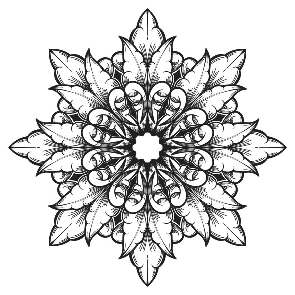 black and white round floral ornament decoration vector