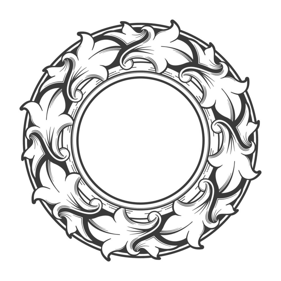 black and white round floral ornament decoration vector