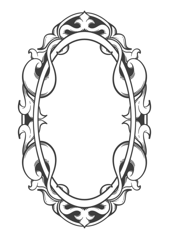 oval frame, floral carved ornamental vector