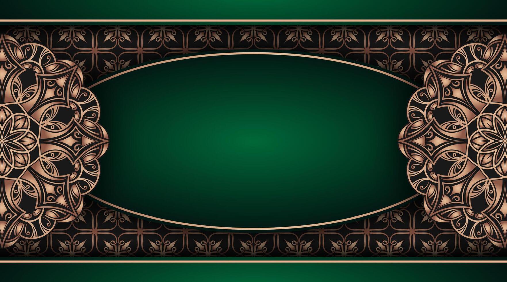 Green background with golden mandala ornament vector