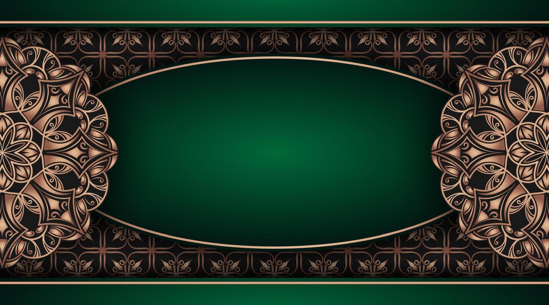 fondo verde con adorno de mandala dorado vector