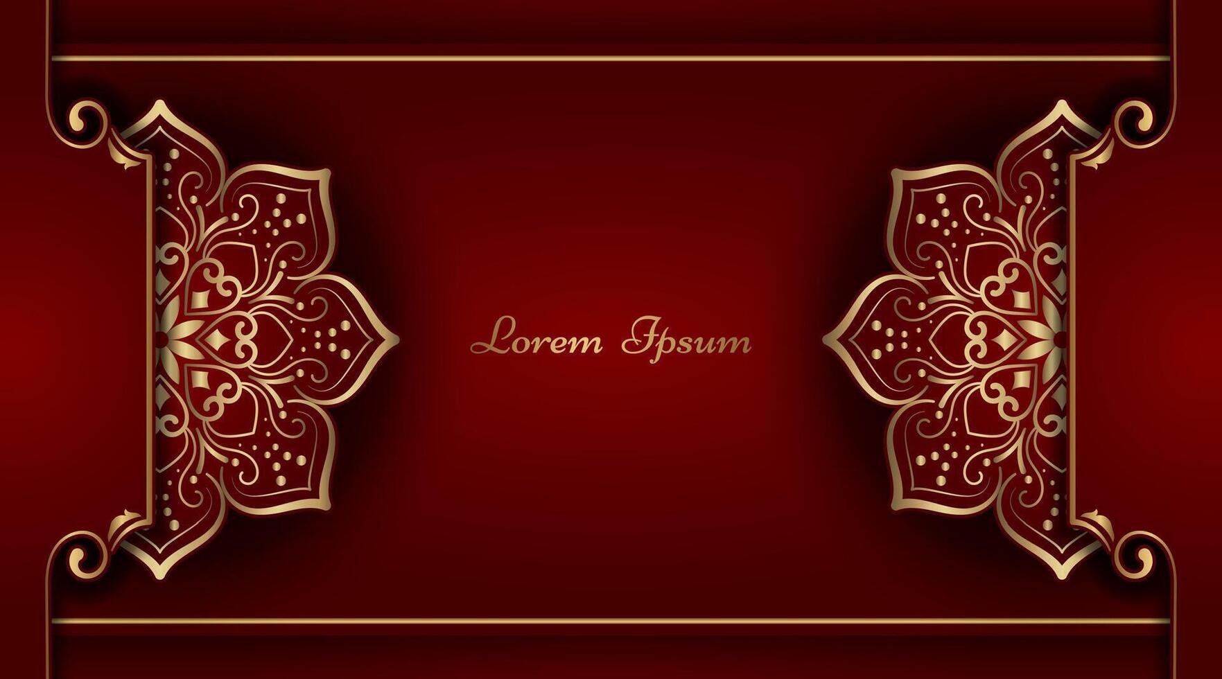 Red background with golden mandala ornament vector