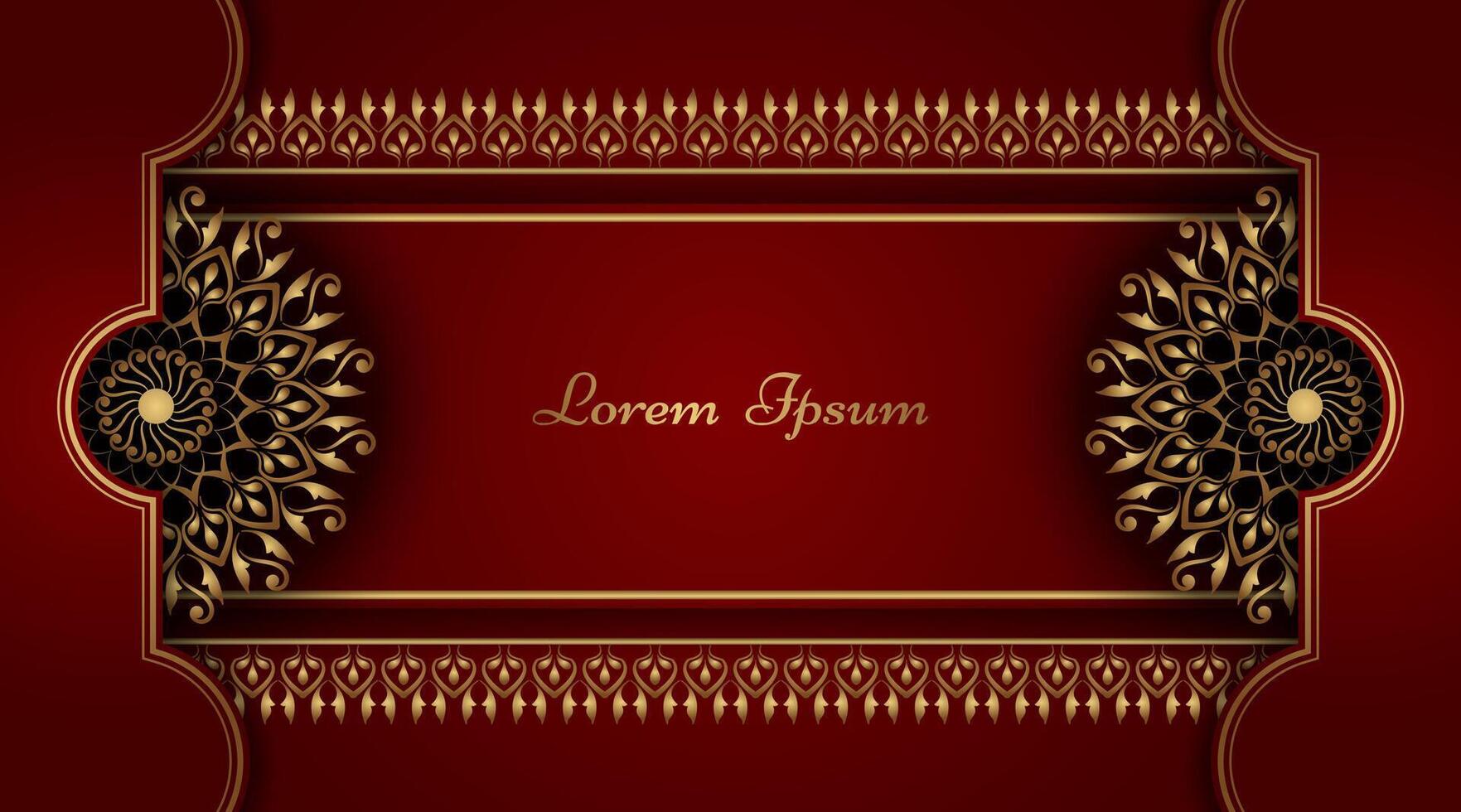 Red background with golden mandala ornament vector