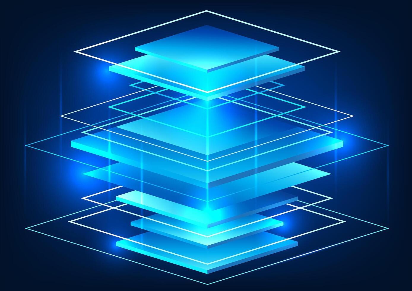 Abstract technology background geometric shape The squares are placed on top of each other. Shows the data storage technology of the internet network that is a server distributed all over the world. vector