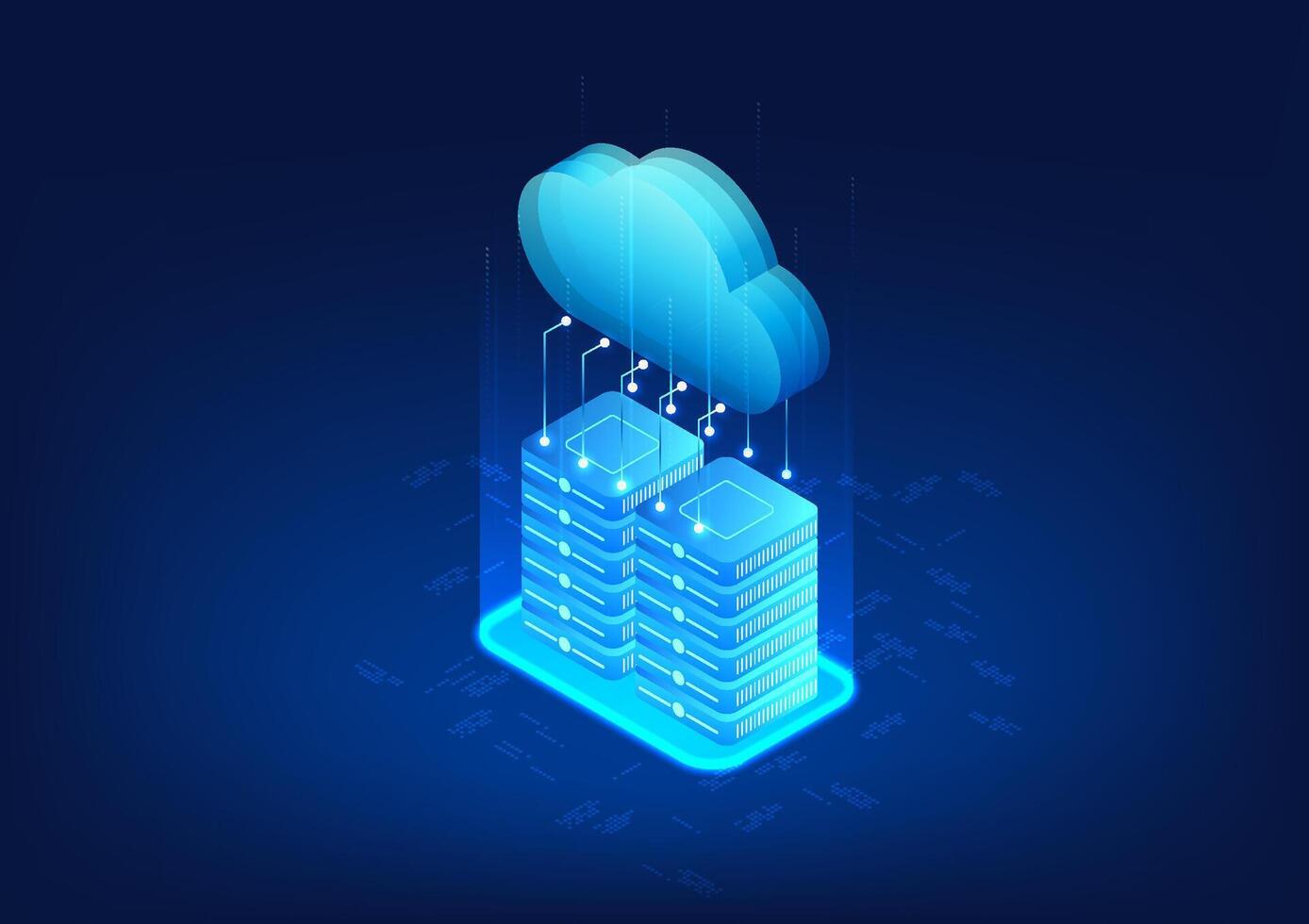 Cloud technology connected to the server Shows the connection of data storage to important servers of the company. which can be used via the internet network There is a security system. vector