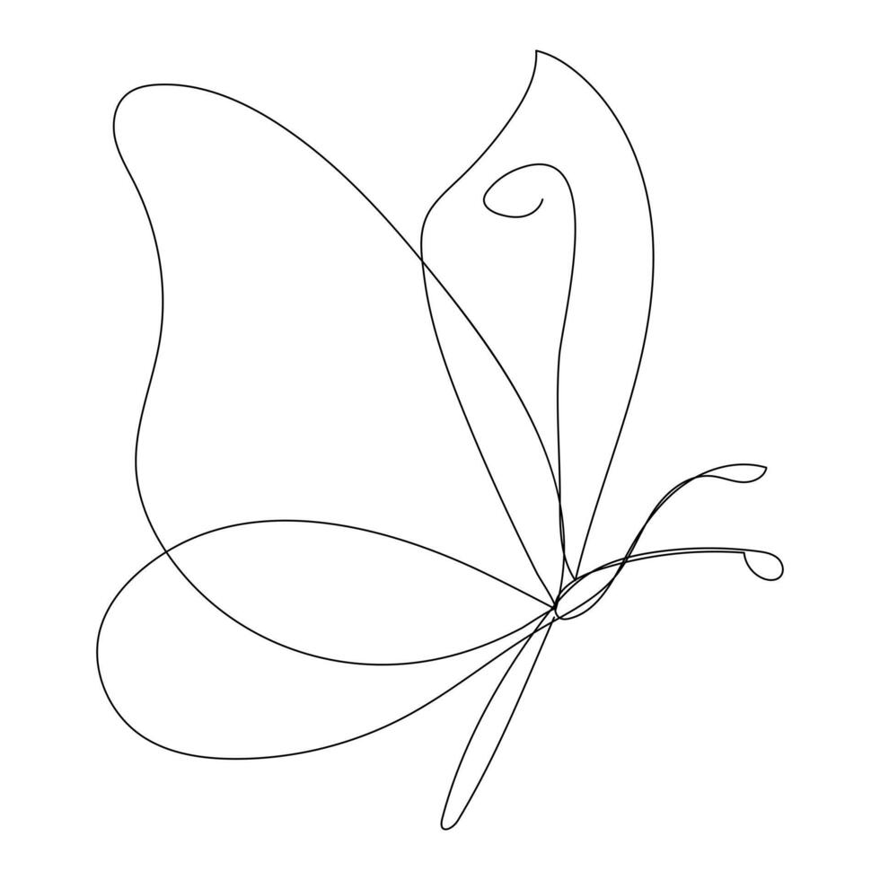 Continuous one line butterfly flying single line outline art drawing illustration vector