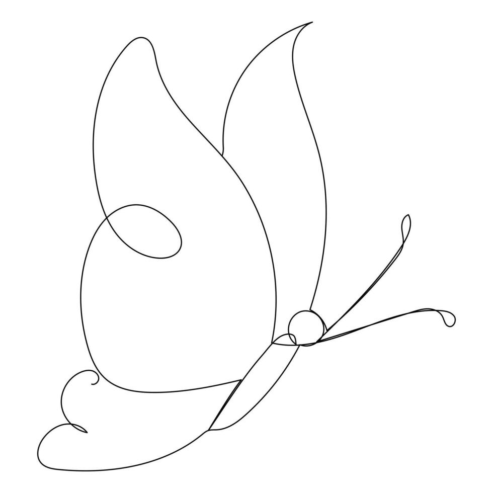 Continuous one line butterfly flying single line outline art drawing illustration vector