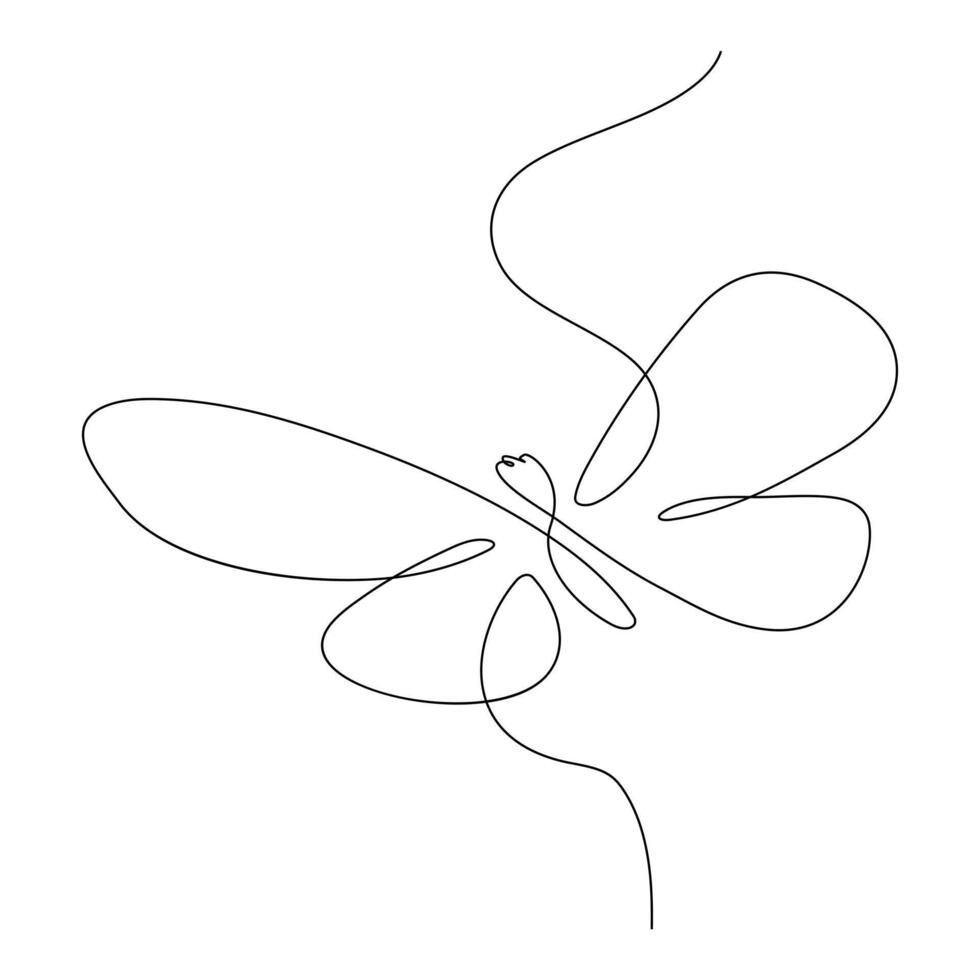 Continuous one line butterfly flying single line outline art drawing illustration vector