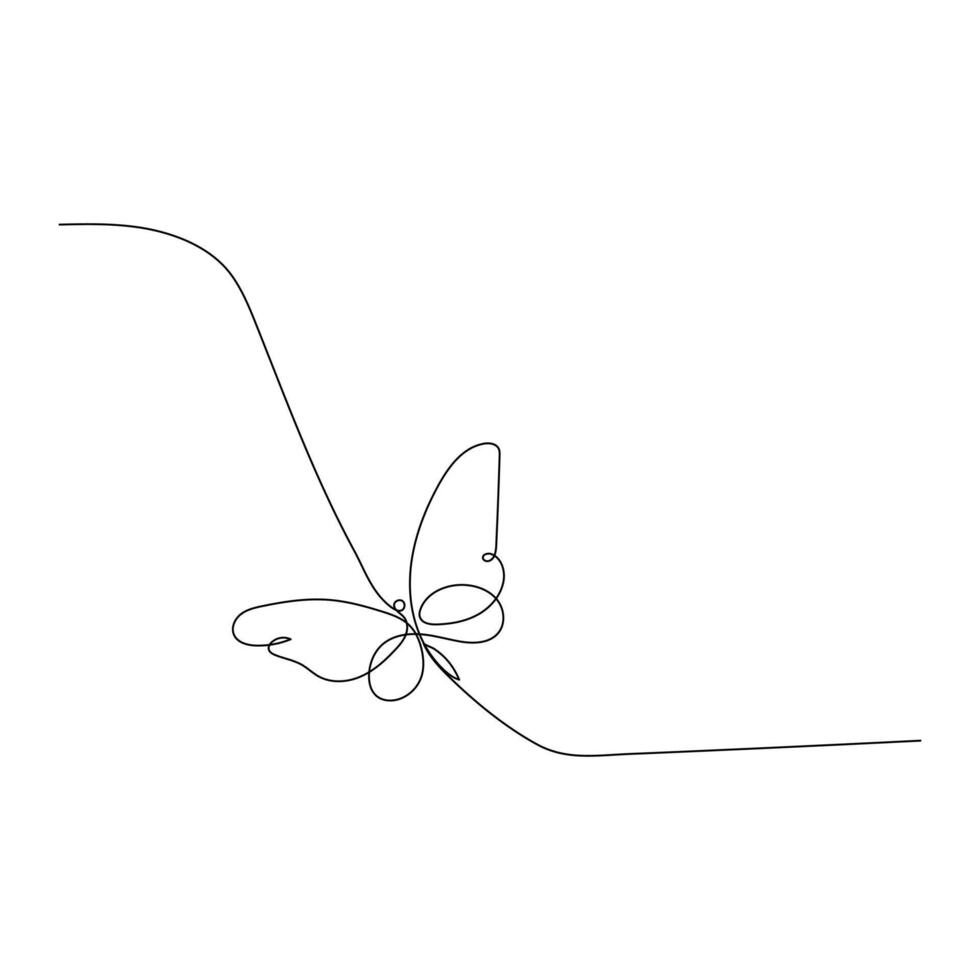 Continuous one line butterfly flying single line outline art drawing illustration vector