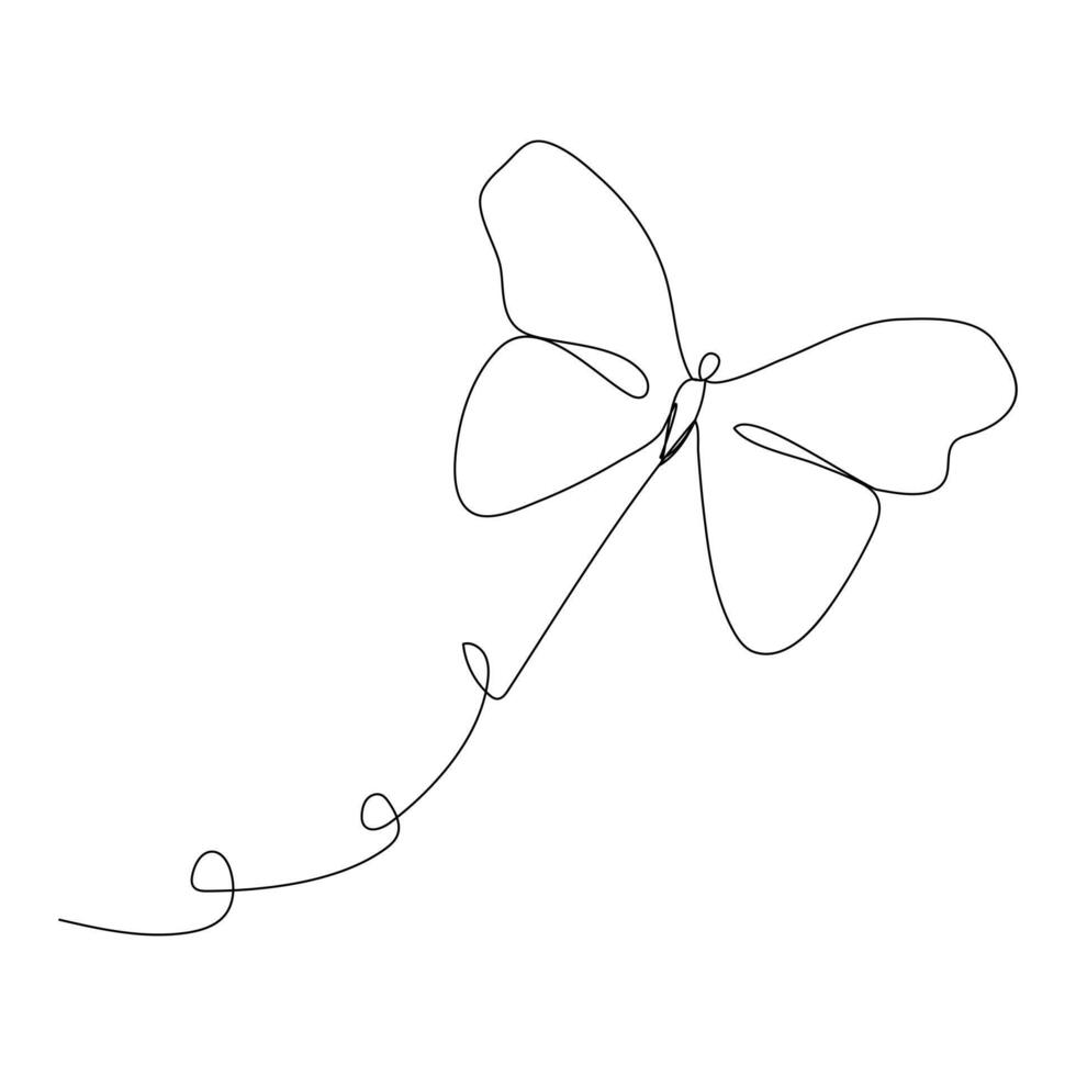 Continuous one line butterfly flying single line outline art drawing illustration vector