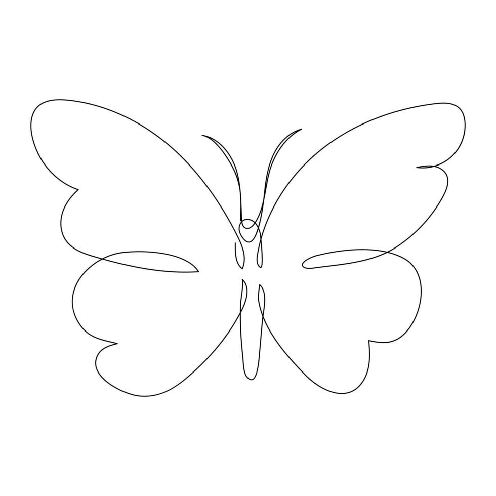 Continuous one line butterfly flying single line outline art drawing illustration vector