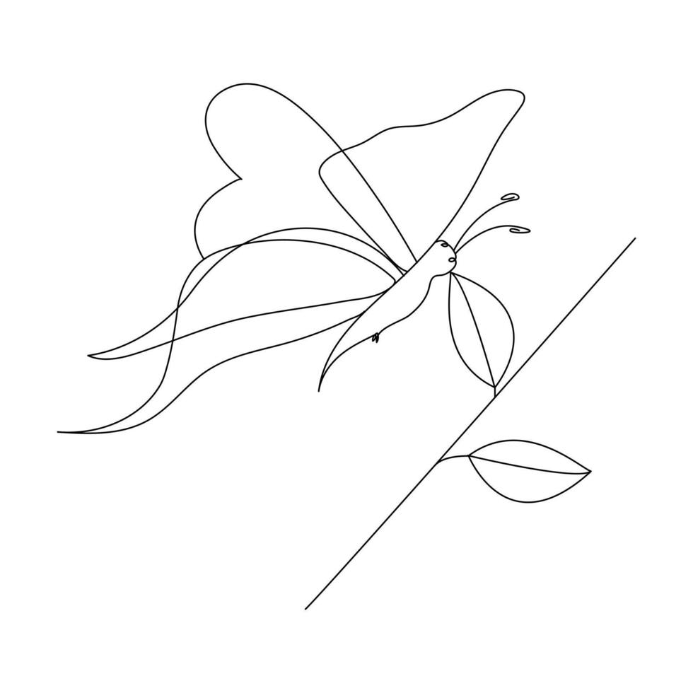 Continuous one line butterfly flying single line outline art drawing illustration vector