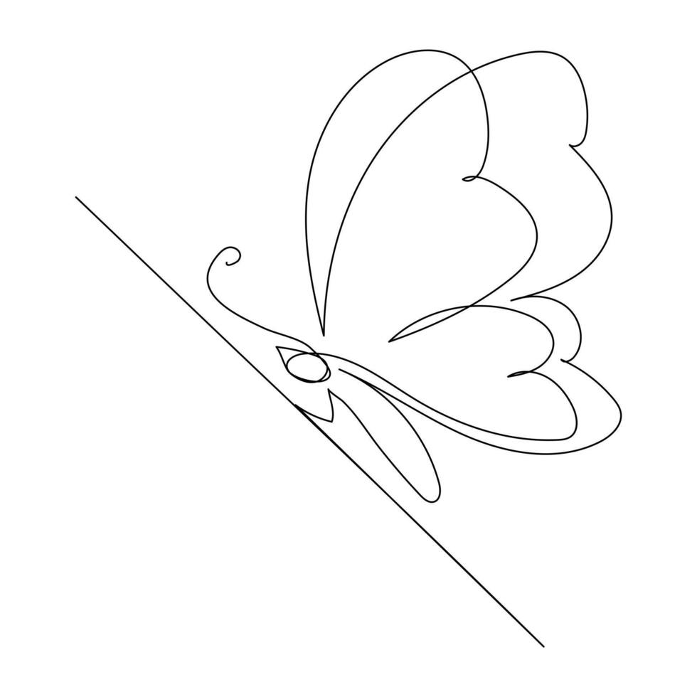 Continuous one line butterfly flying single line outline art drawing illustration vector