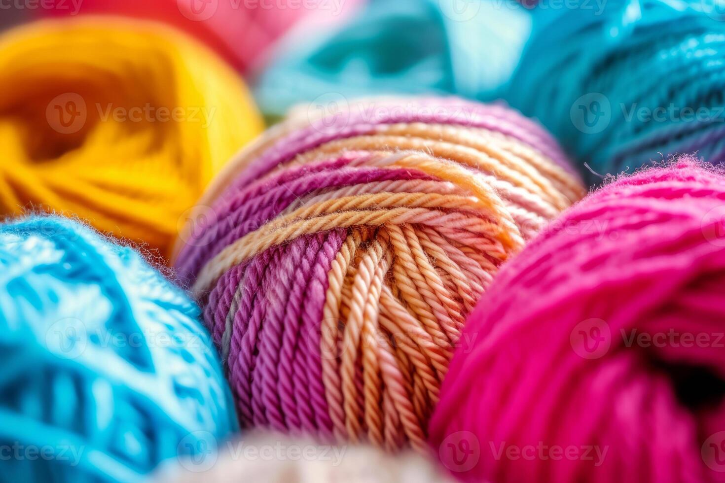 AI generated Cozy variety of colorful yarn for knitting and unfinished knitted work. The concept of hobby and comfort. Generative AI photo