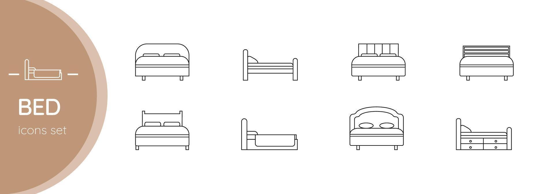 Bed. Set of vector icons. Isolated on white background