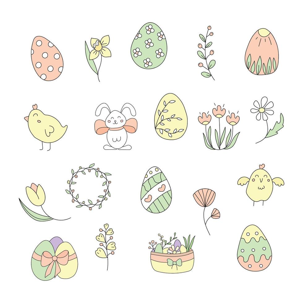Easter set. Vector illustration. Isolated on white background
