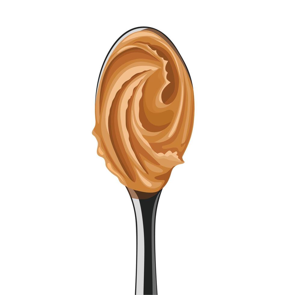 Vector illustration, peanut butter on a spoon, isolated on white background.