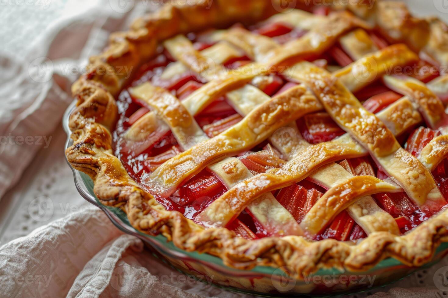 AI generated Freshly baked rhubarb pie with a golden crust. Generative AI photo