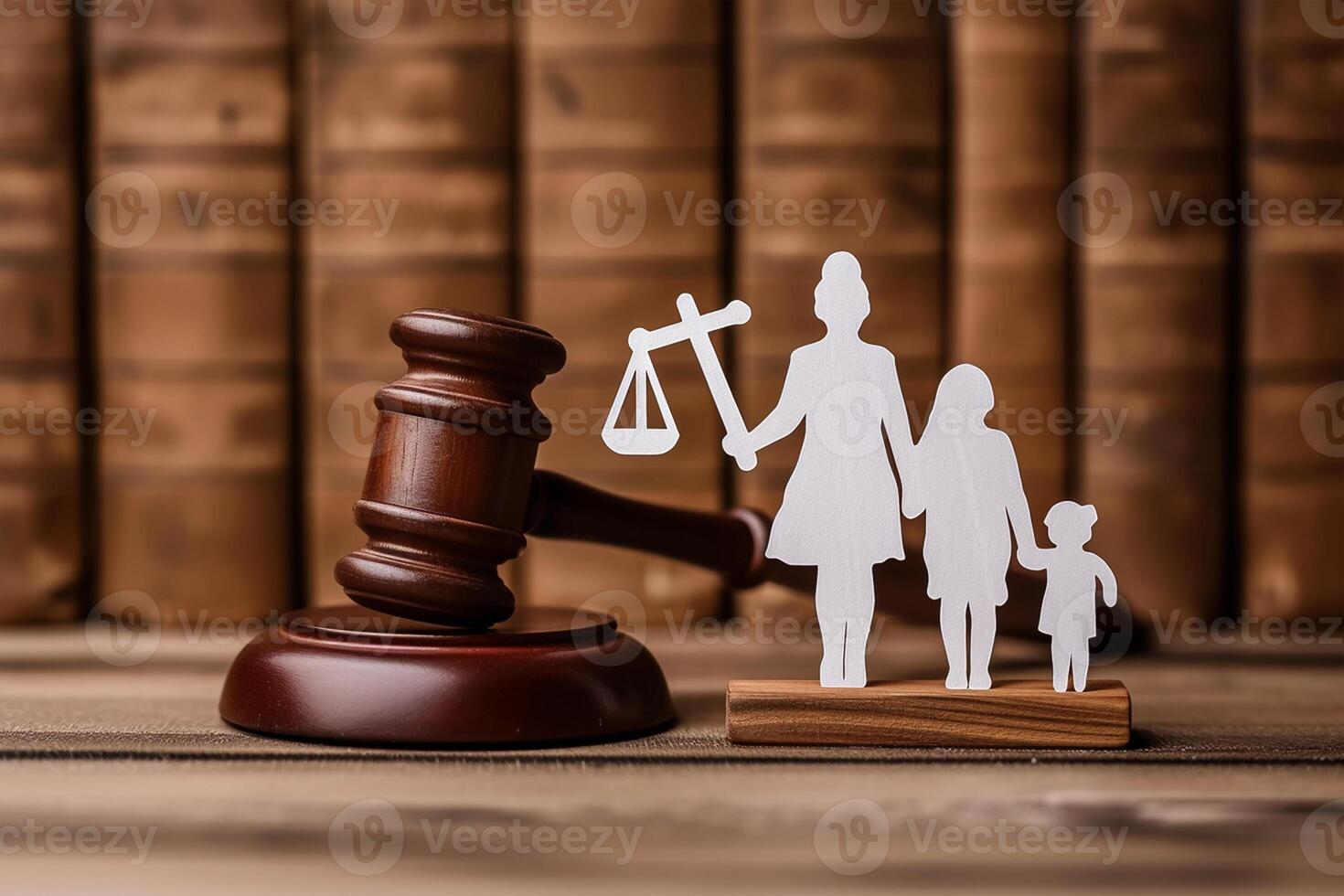 AI generated Paper cut family, judge gavel. Family Law , text copy space, ultra sharpen, sharps color graded photo