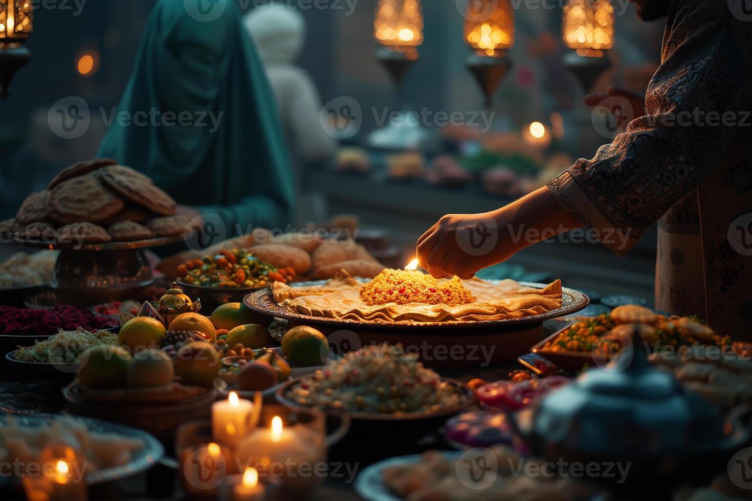 ai generado el musulmán banquete de el santo mes de Ramadán kareem foto