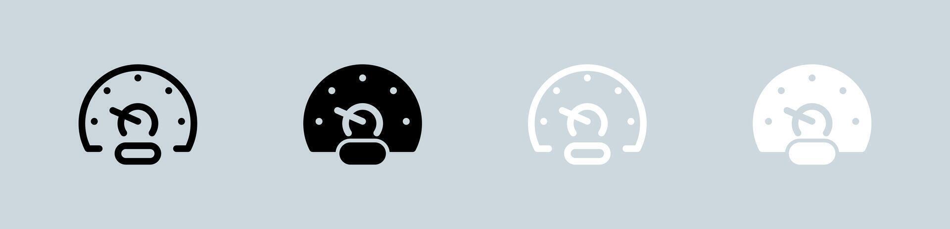 velocímetro icono conjunto en negro y blanco. velocidad indicador señales vector ilustración.