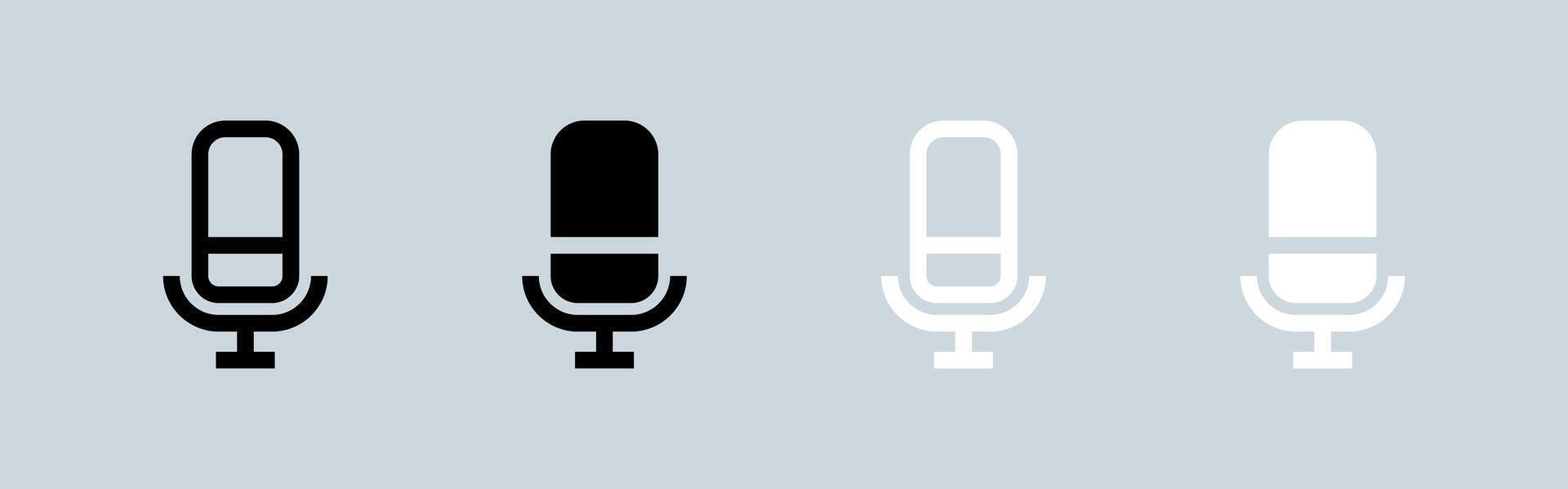 micrófono icono conjunto en negro y blanco. voz señales vector ilustración.