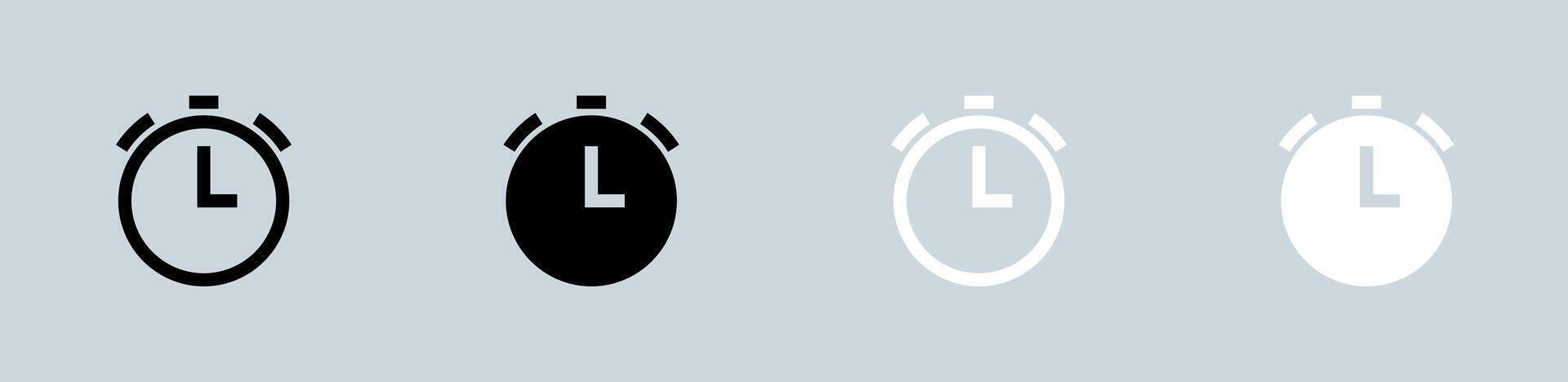 Alarm icon set in black and white. Timer signs vector illustration.