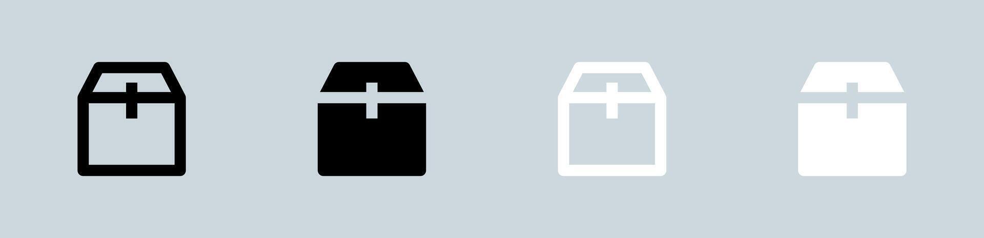 icono de paquete establecido en blanco y negro. caja de envío signos ilustración vectorial. vector