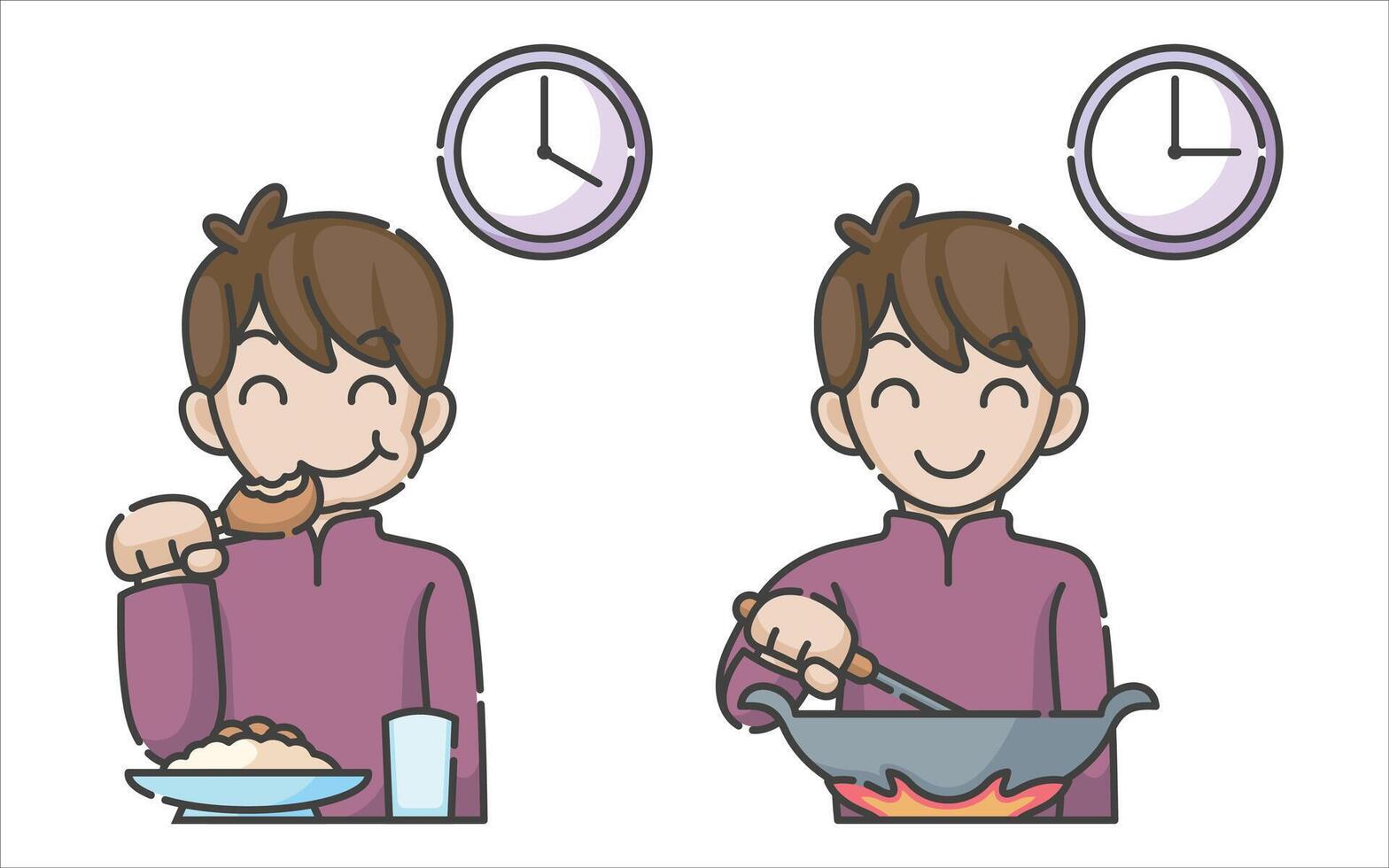 Ramadan activity boy vector arts. Islamic activities in daily. Cartoon character for kids