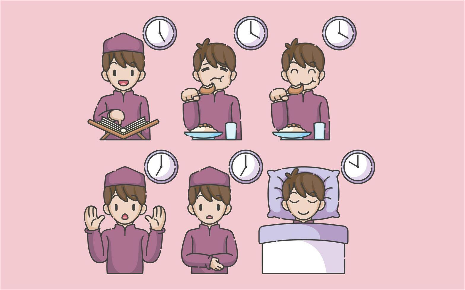 Ramadan activity boy vector arts. Islamic activities in daily. Cartoon character for kids