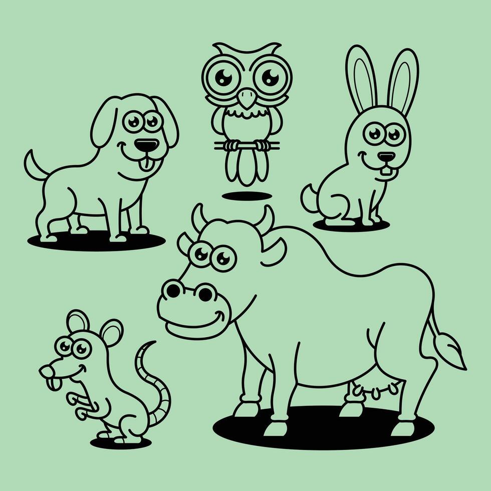 Cartoon Farm barn domestic animal Outline Line Art for education kids children vector design art