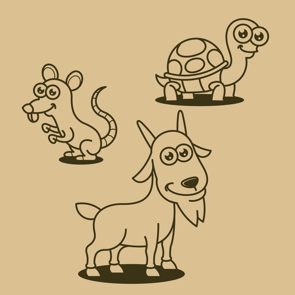 Cartoon Farm barn domestic animal Outline Line Art for education kids children vector design art