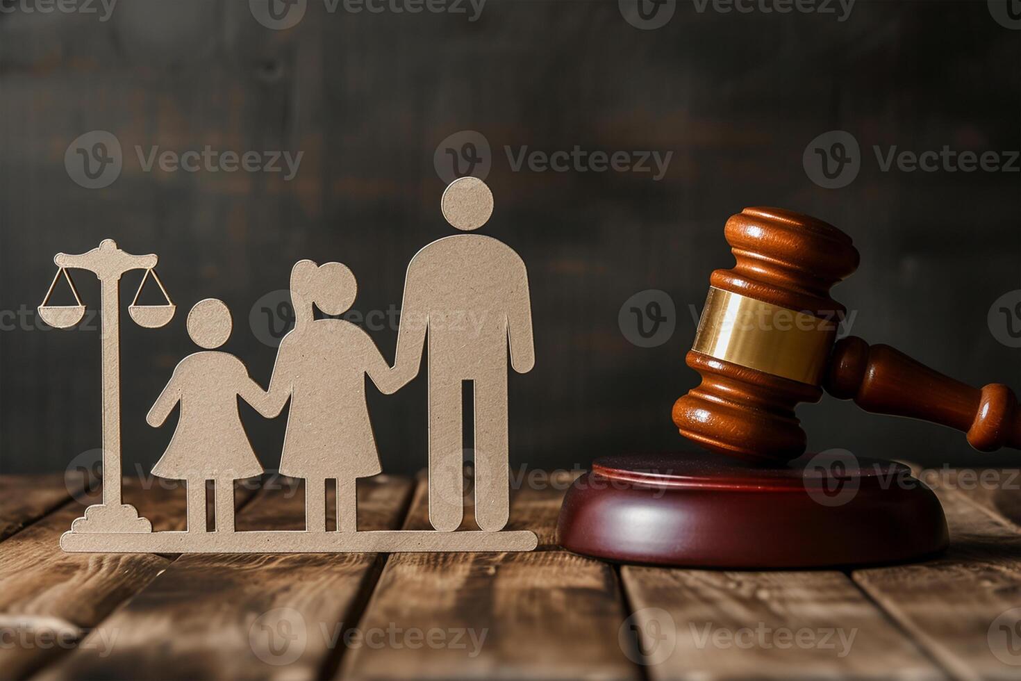 AI generated Paper cut family, judge gavel. Family Law , text copy space, ultra sharpen, sharps color graded photo