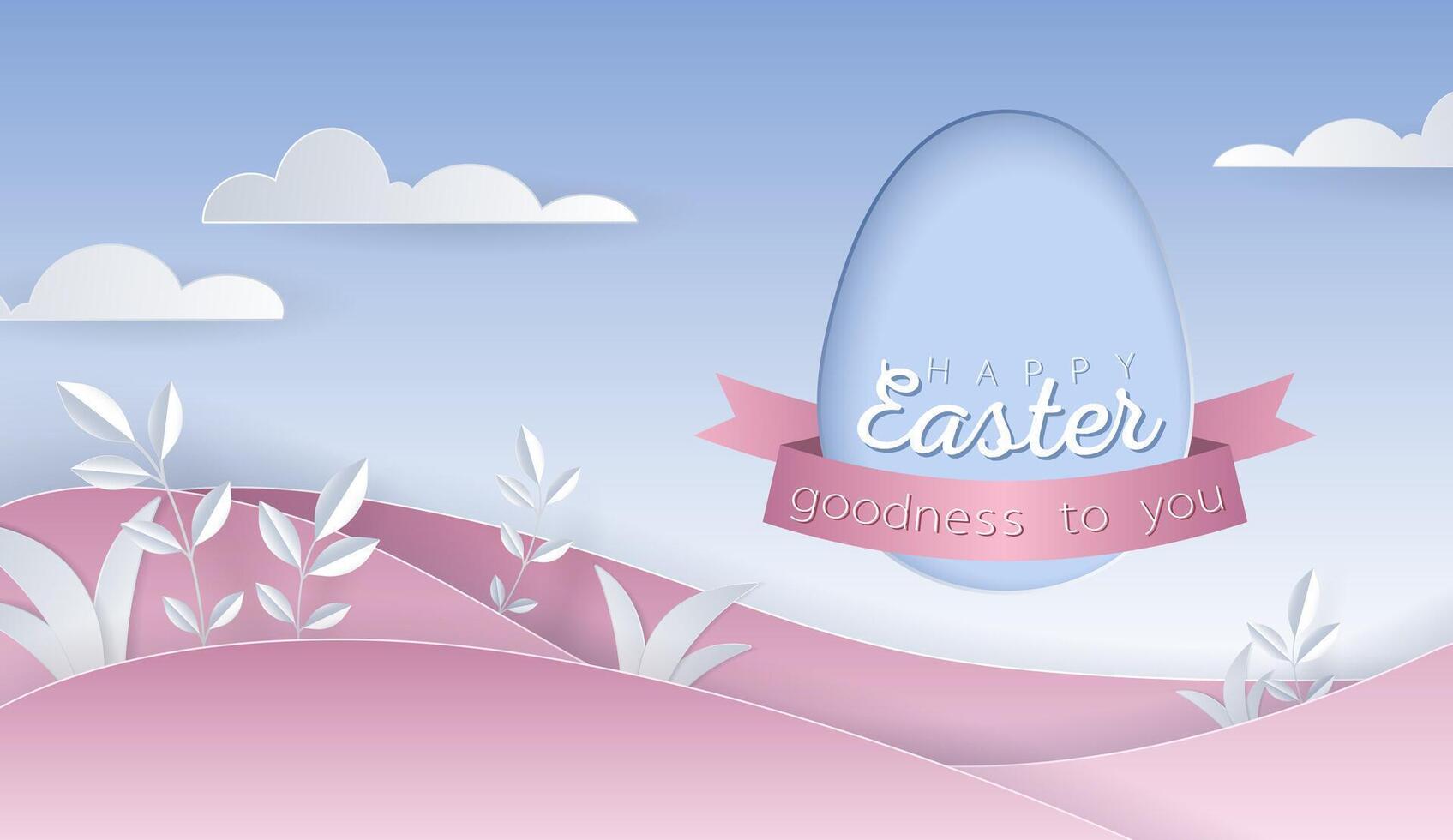 Happy Easter day wallpaper or banner with papercut egg. Beautiful paper cut eastern elements. Vector illustration for sale, product display, easter festival design, presentation, greeting card.