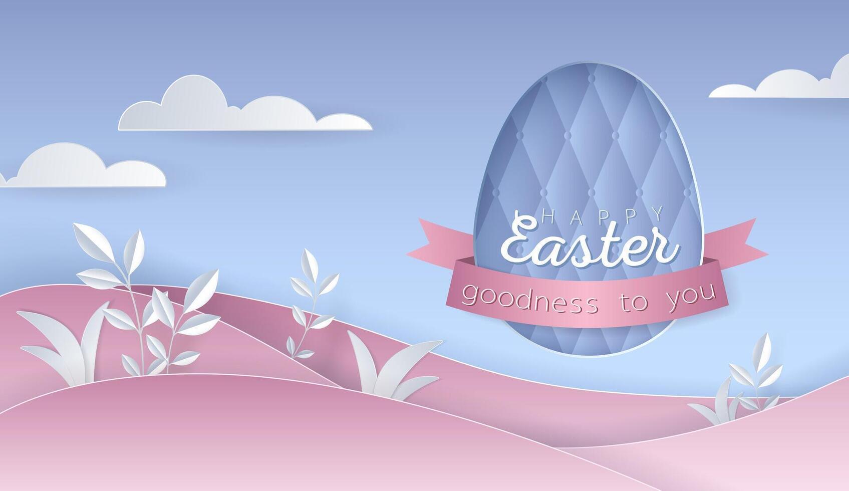 Happy Easter day wallpaper or banner with papercut egg. Beautiful paper cut eastern elements. Vector illustration for sale, product display, easter festival design, presentation, greeting card.